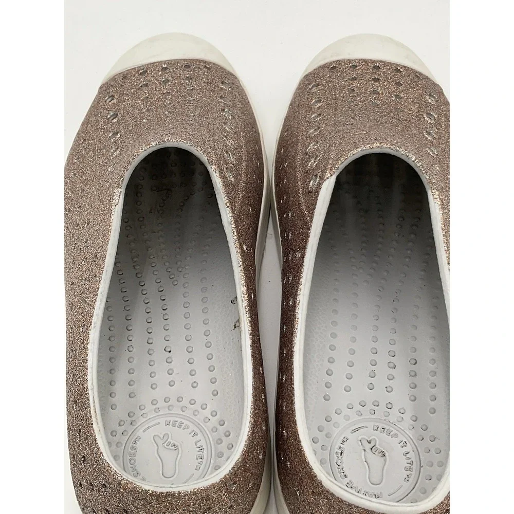Kids Native Jefferson Bling Gold/Silver Shimmer Shoes size J6